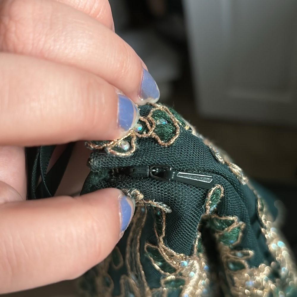 Xscape Teal and Gold Prom Dress - Picture 6 of 12